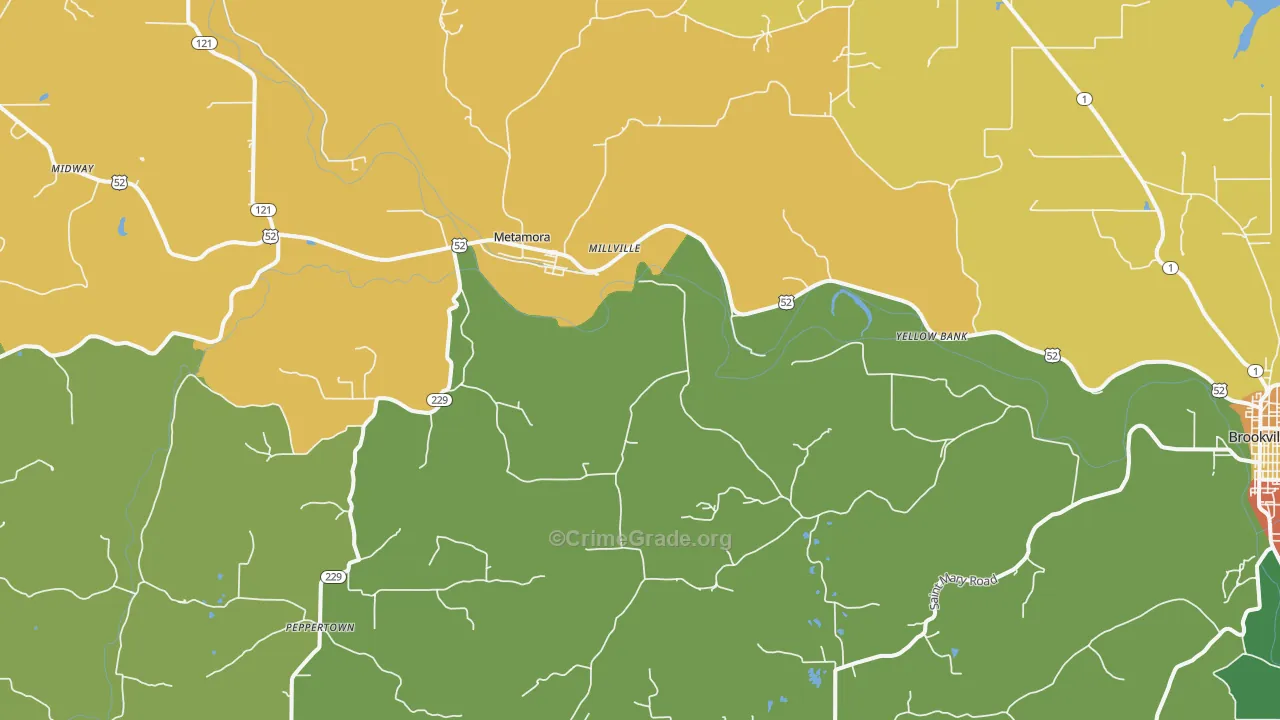 Metamora, IN Map of Robbery Rates