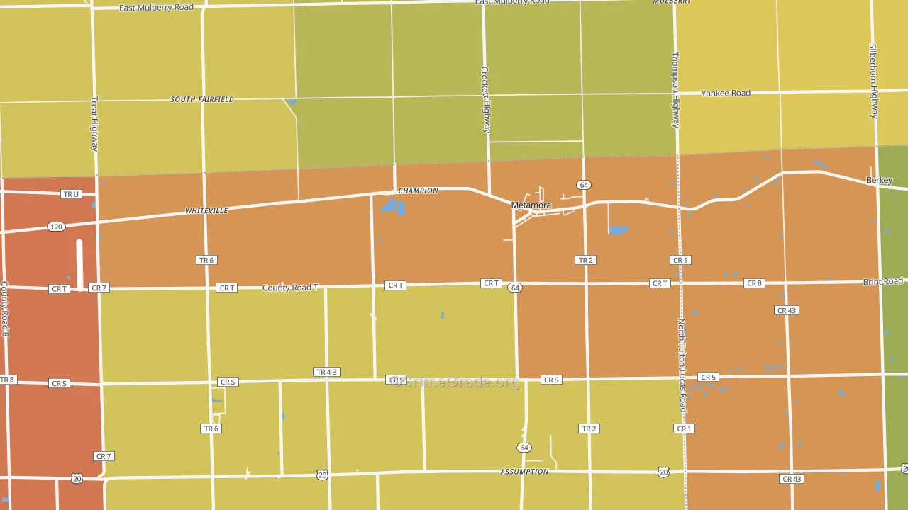 Metamora, OH Map of Robbery Rates
