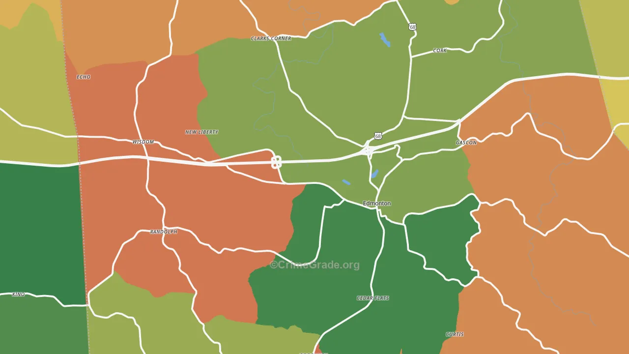 Metcalfe County, KY Map of Robbery Rates