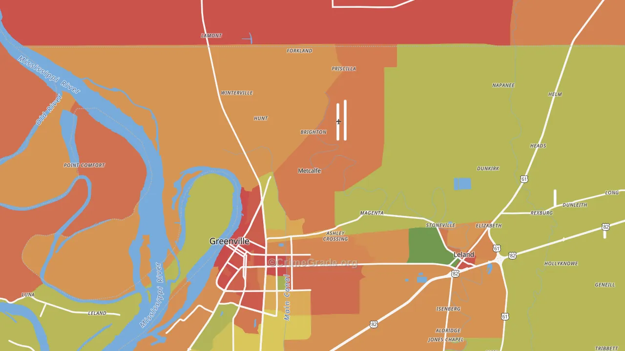 Metcalfe, MS Map of Robbery Rates