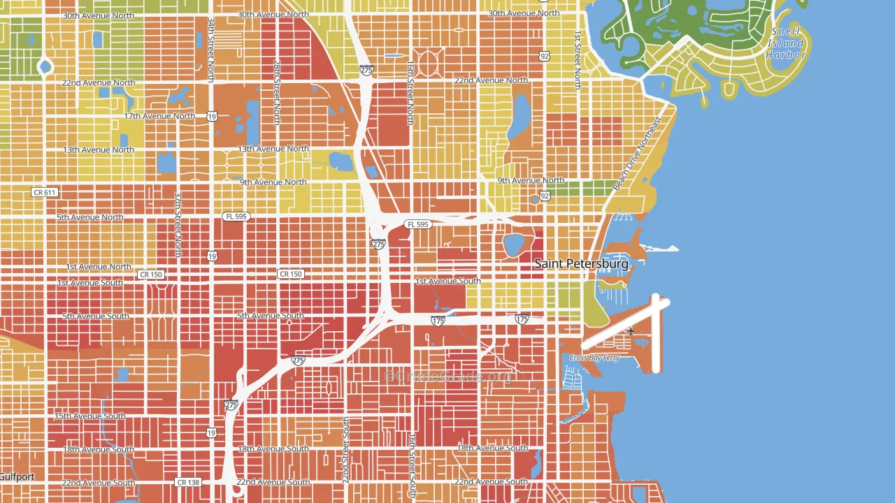 Methodist Town, St. Petersburg, FL Map of Robbery Rates