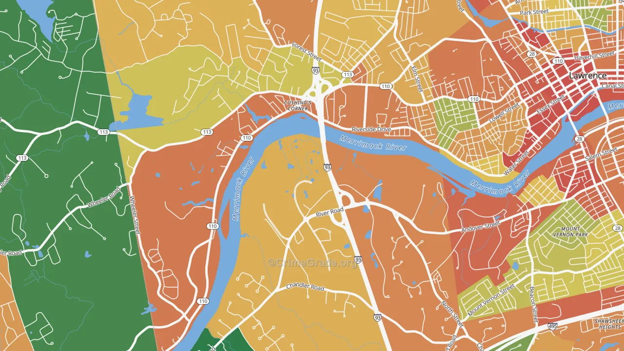 Methuen, MA Map of Robbery Rates