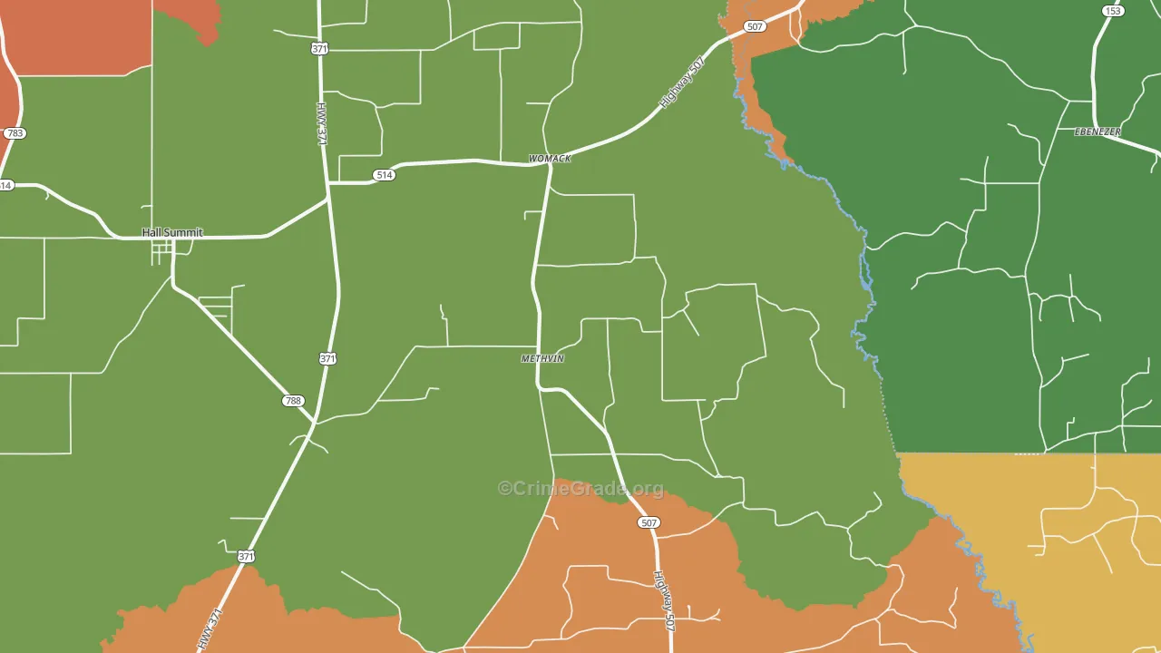Methvin, LA Map of Robbery Rates
