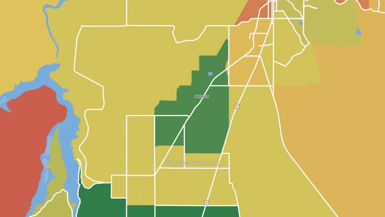 Metolius, OR Map of Robbery Rates