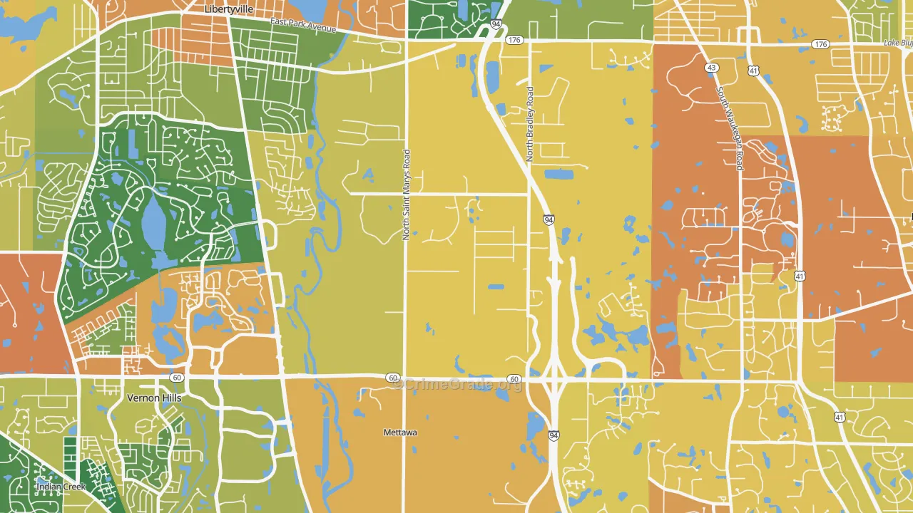 Mettawa, IL Map of Robbery Rates
