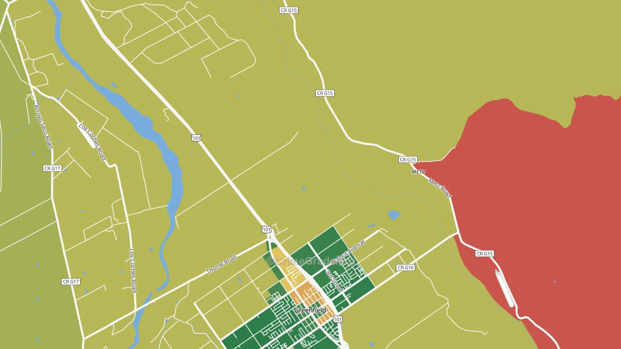 Metz, CA Map of Robbery Rates