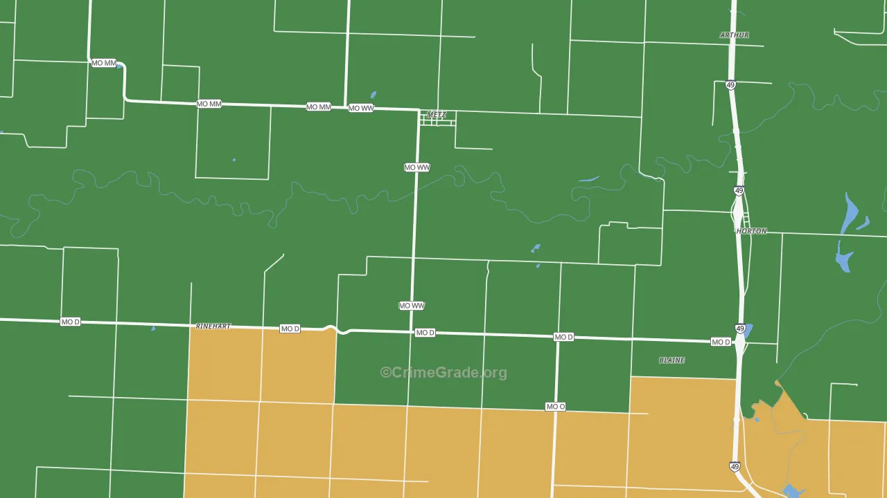 Metz, MO Map of Robbery Rates