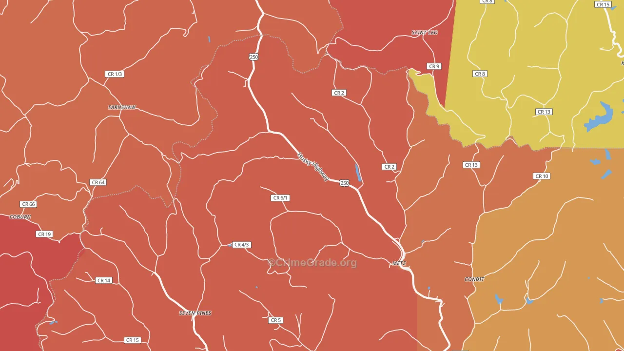 Metz, WV Map of Robbery Rates