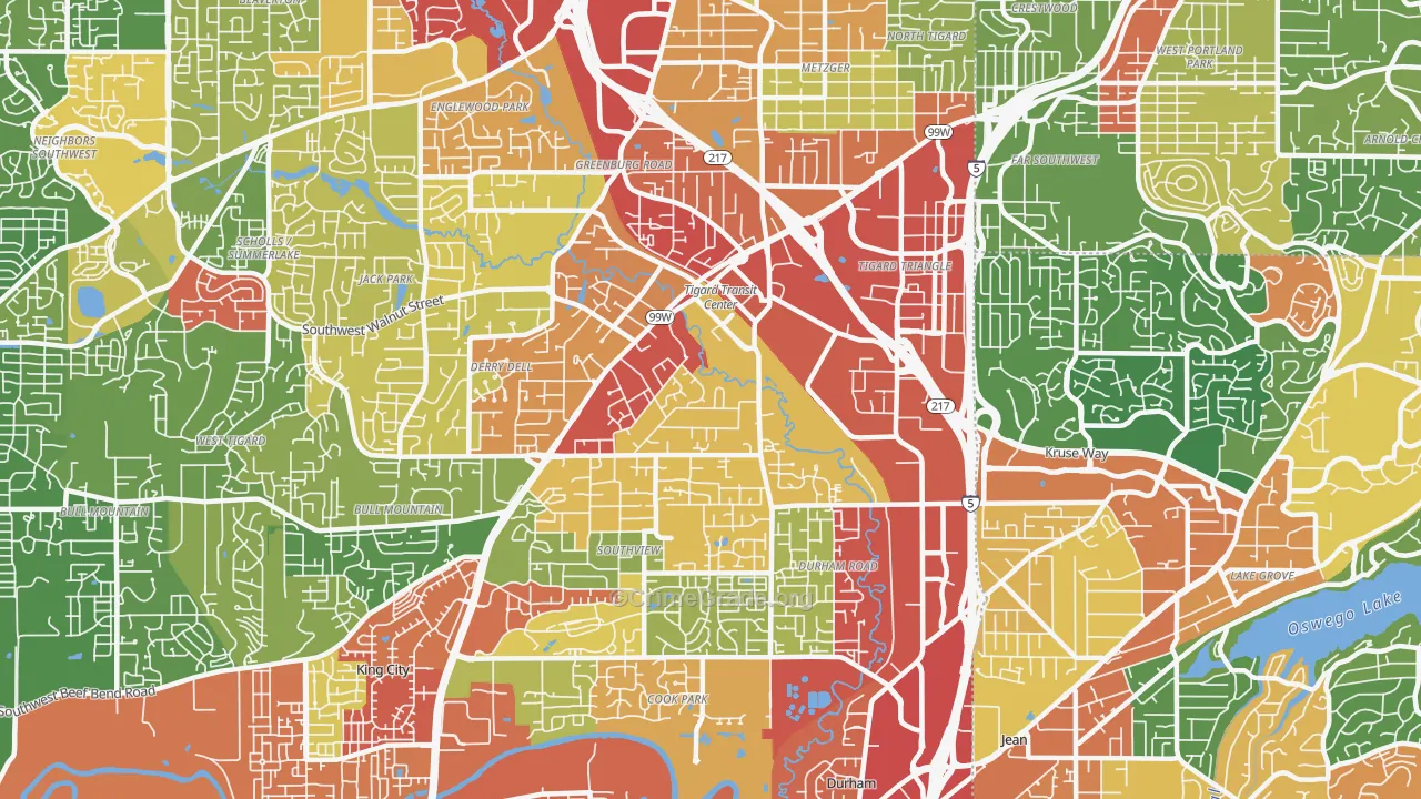 Metzger, Tigard, OR Map of Robbery Rates