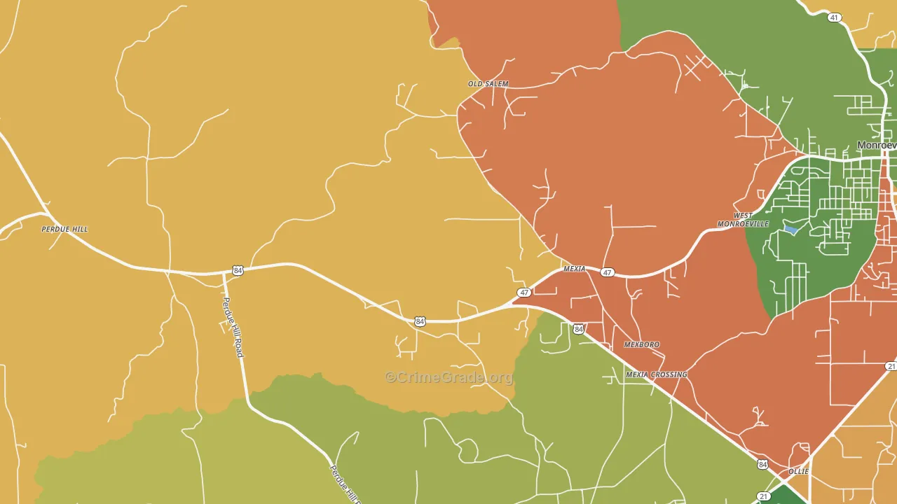Mexia, AL Map of Robbery Rates