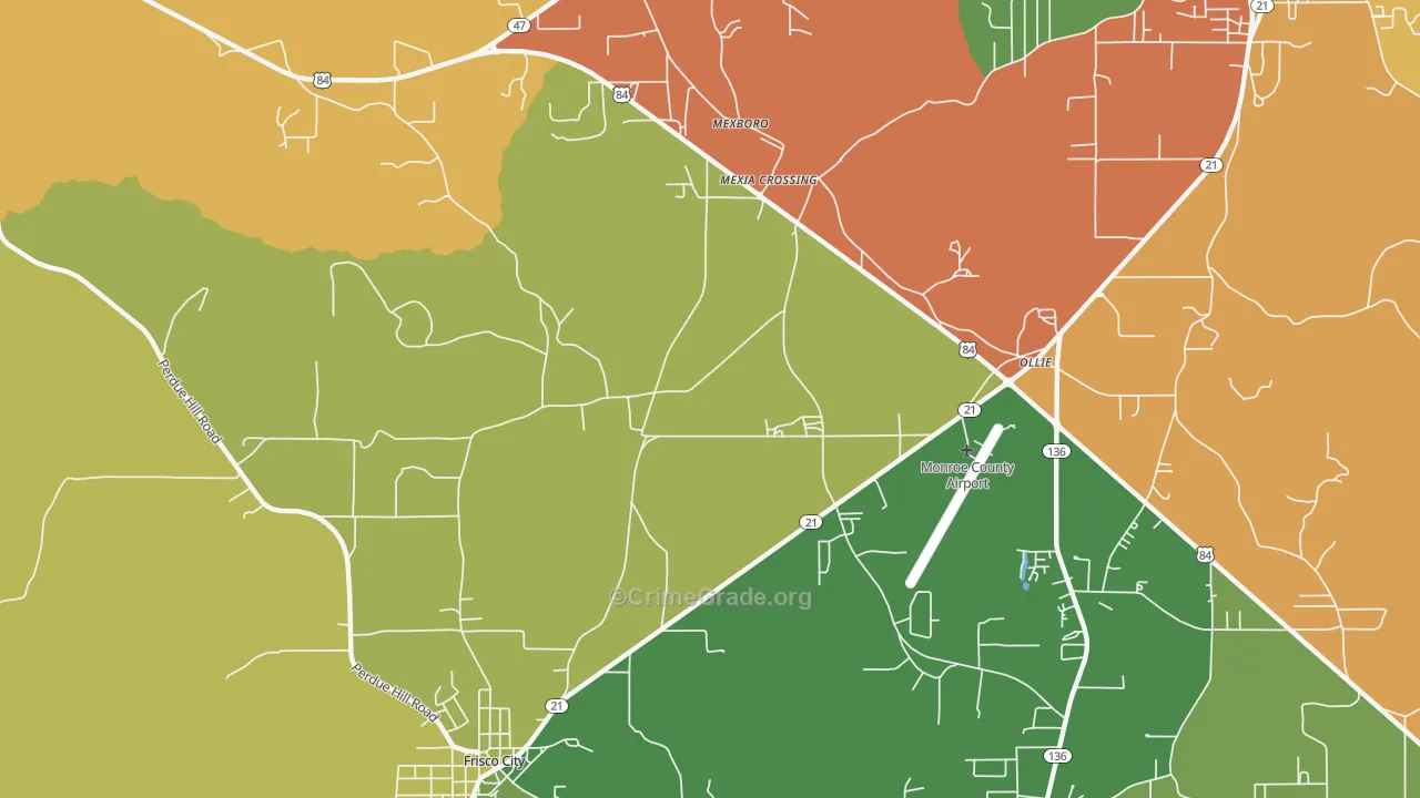 Mexia Crossing, AL Map of Robbery Rates