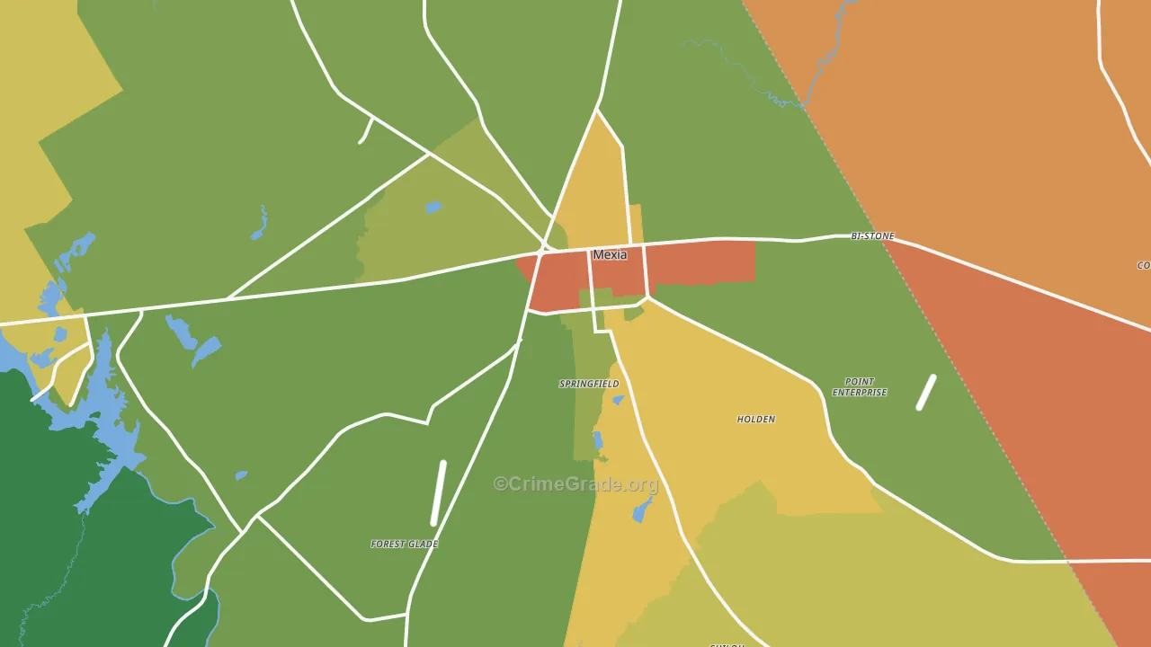 Mexia, TX Map of Robbery Rates