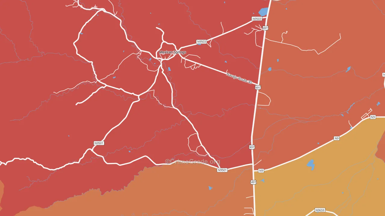 Mexican Springs, NM Map of Robbery Rates