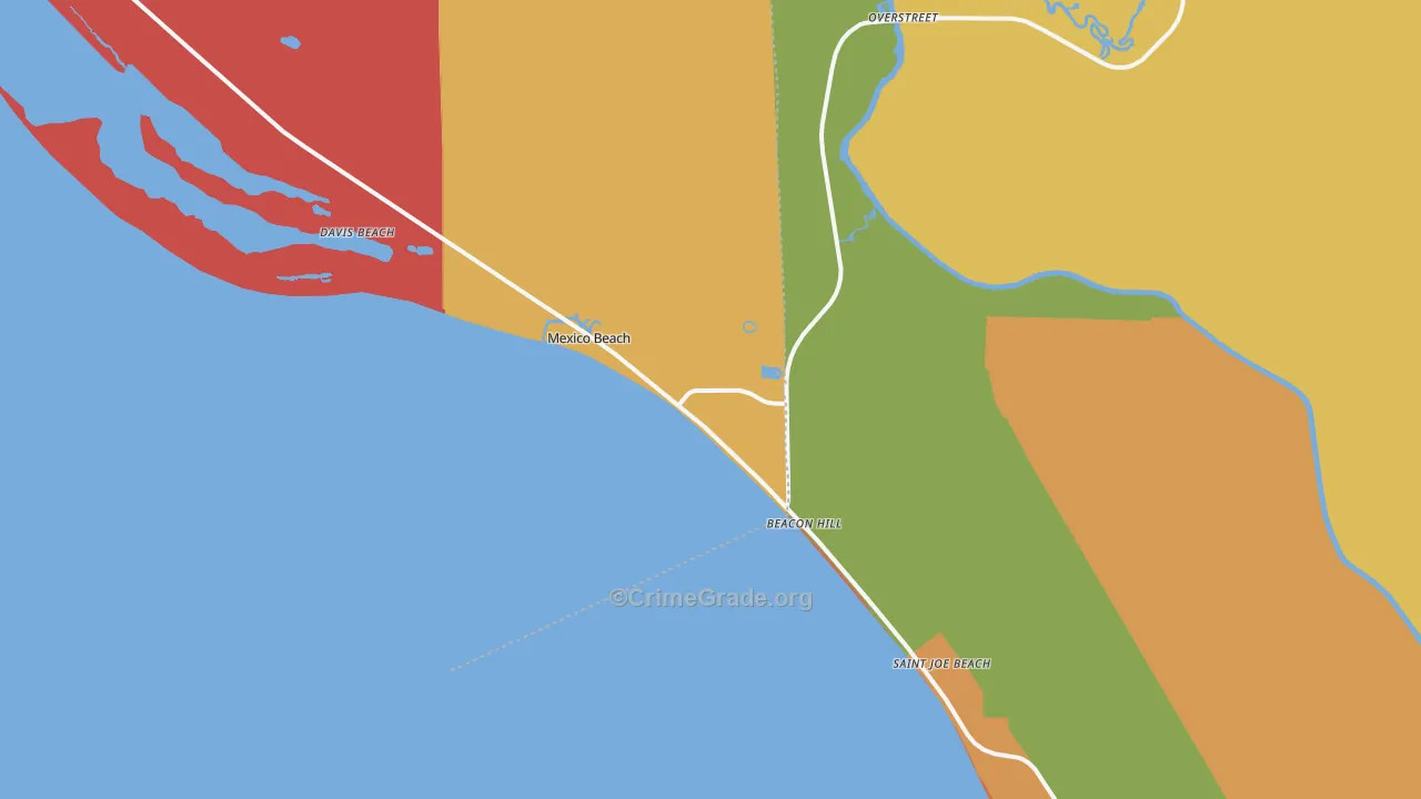 Mexico Beach, FL Map of Robbery Rates