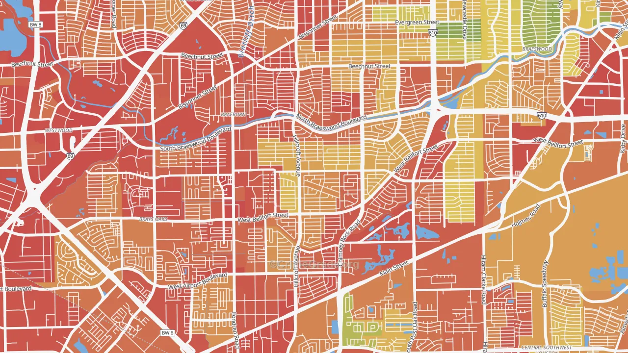 Meyerland, Houston, TX Map of Robbery Rates