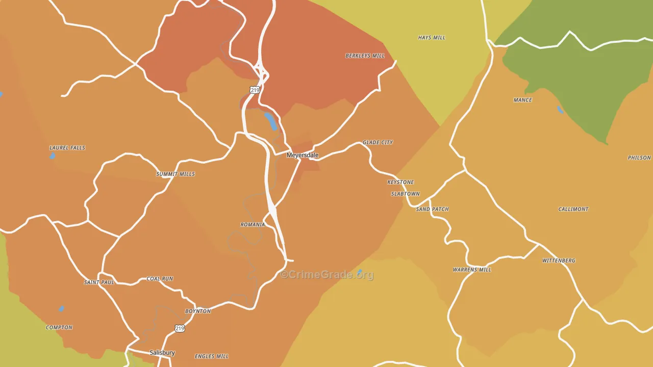 Meyersdale, PA Map of Robbery Rates