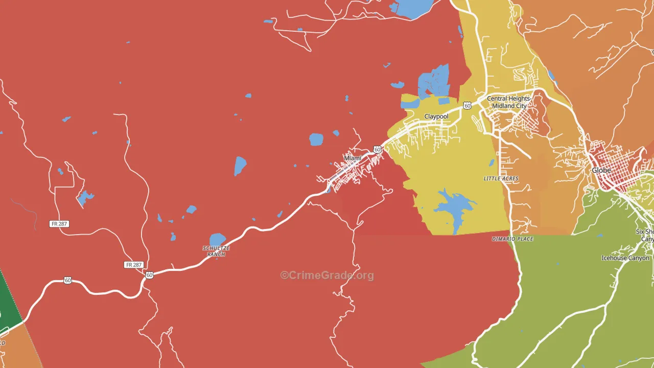 Miami, AZ Map of Robbery Rates