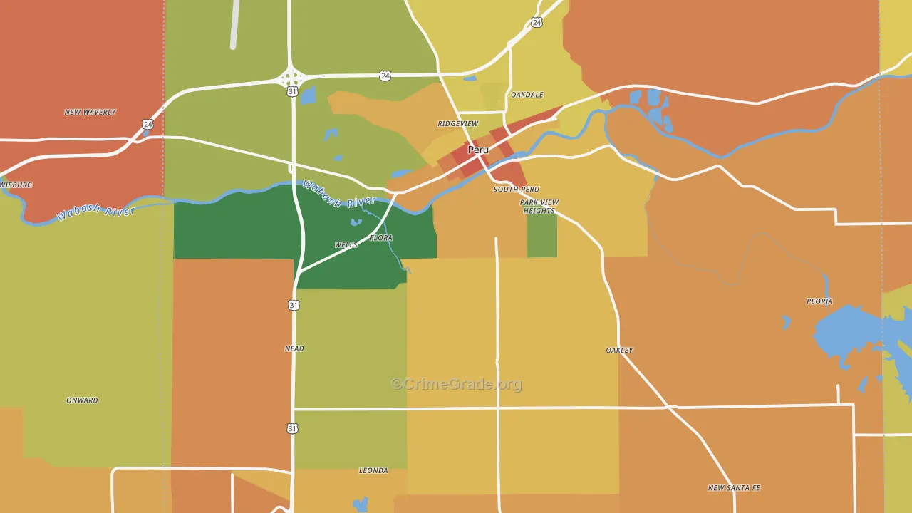Miami County, IN Map of Robbery Rates