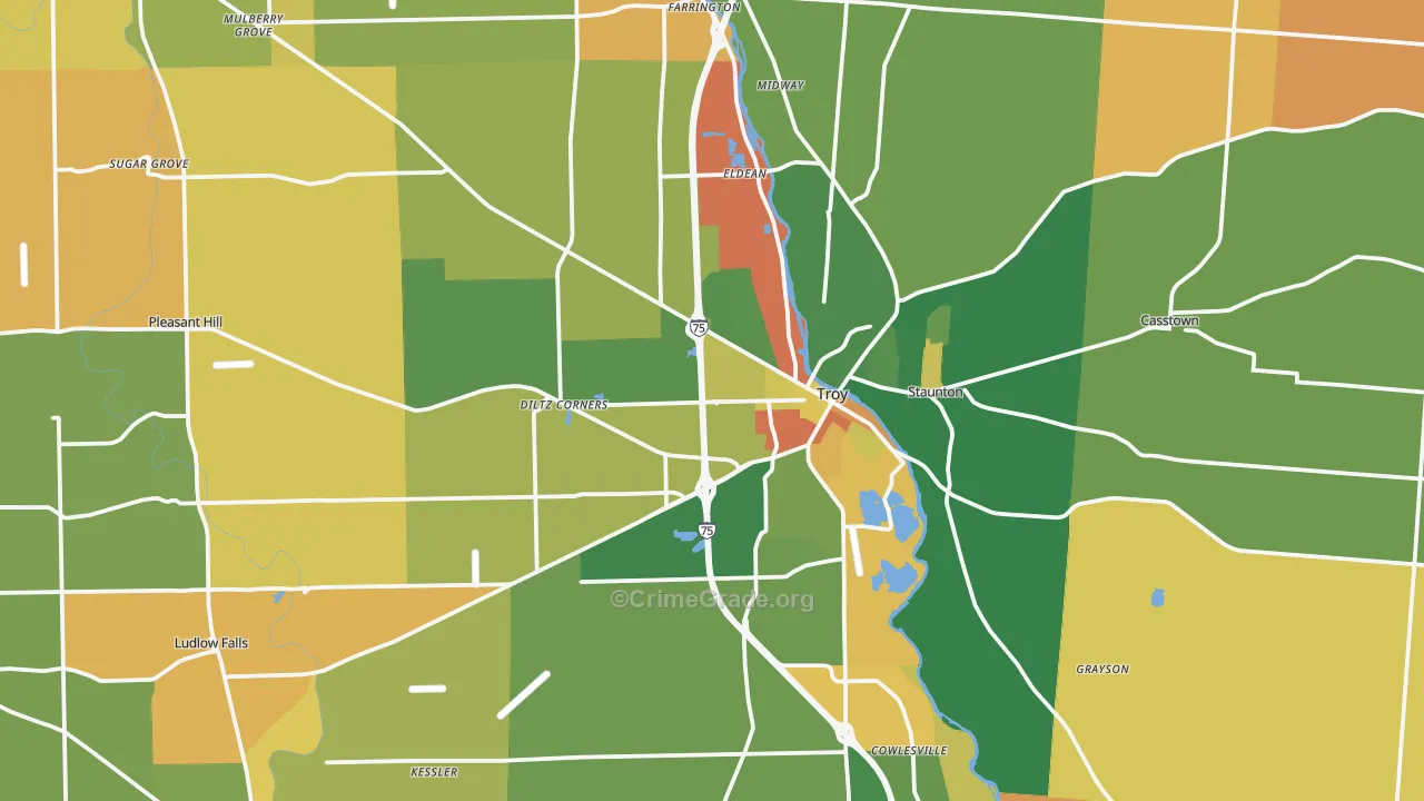 Miami County, OH Map of Robbery Rates