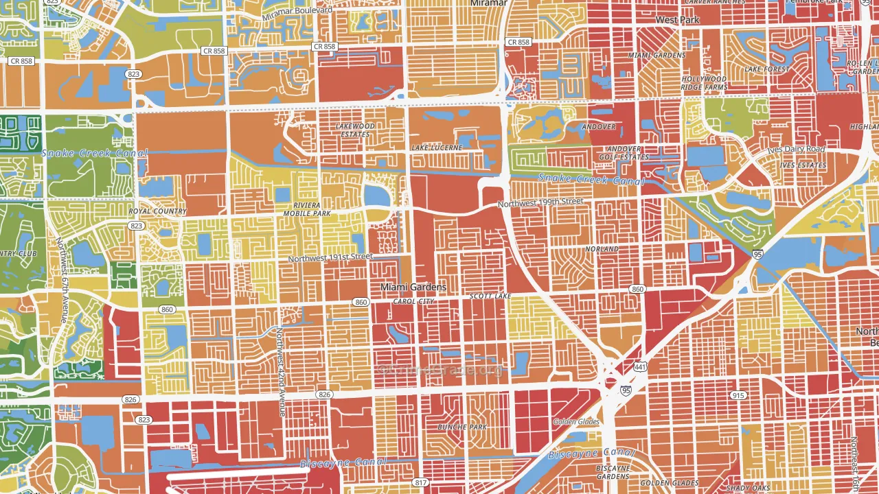 Miami Gardens, FL Map of Robbery Rates