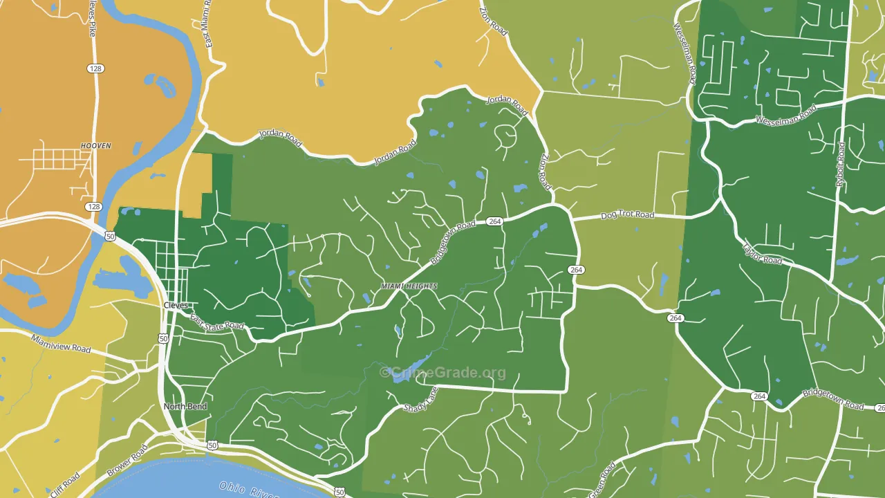 Miami Heights, OH Map of Robbery Rates