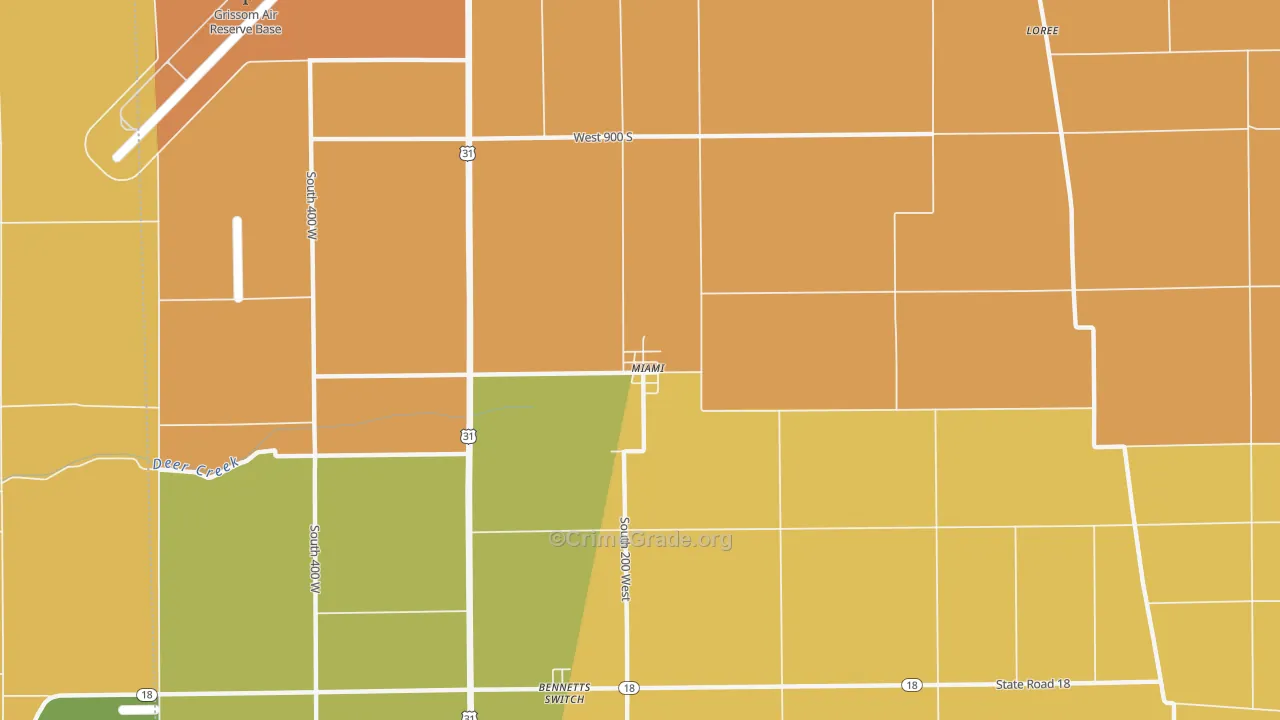 Miami, IN Map of Robbery Rates