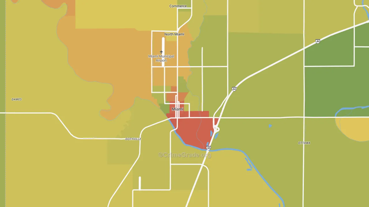 Miami, OK Map of Robbery Rates