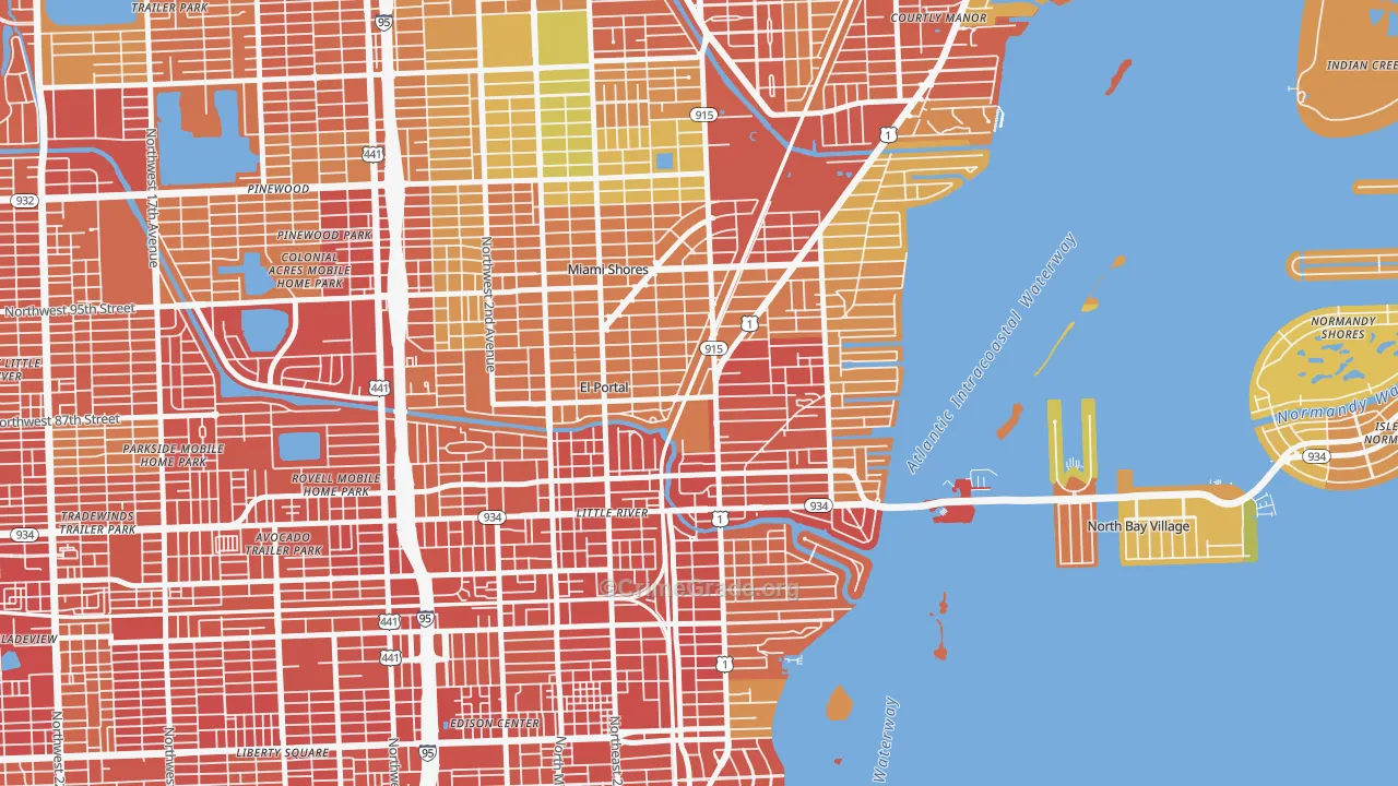 Miami Shores, FL Map of Robbery Rates