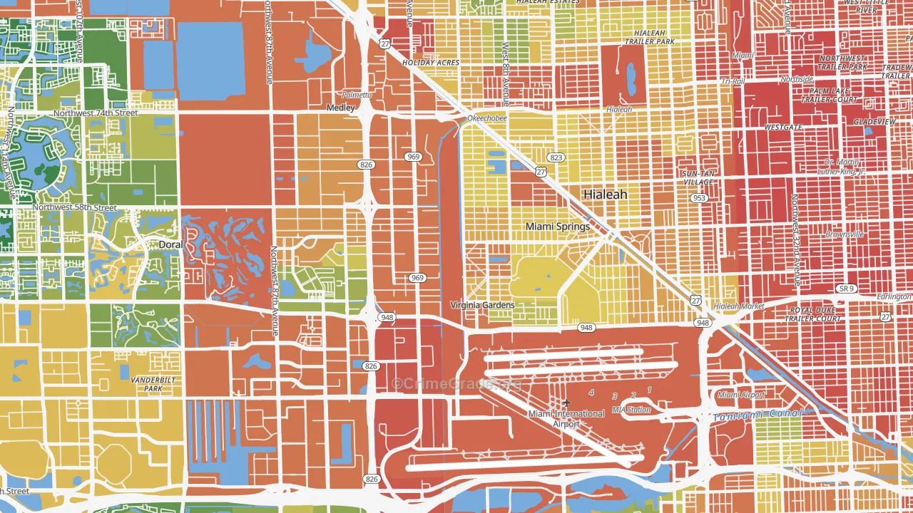 Miami Springs, FL Map of Robbery Rates