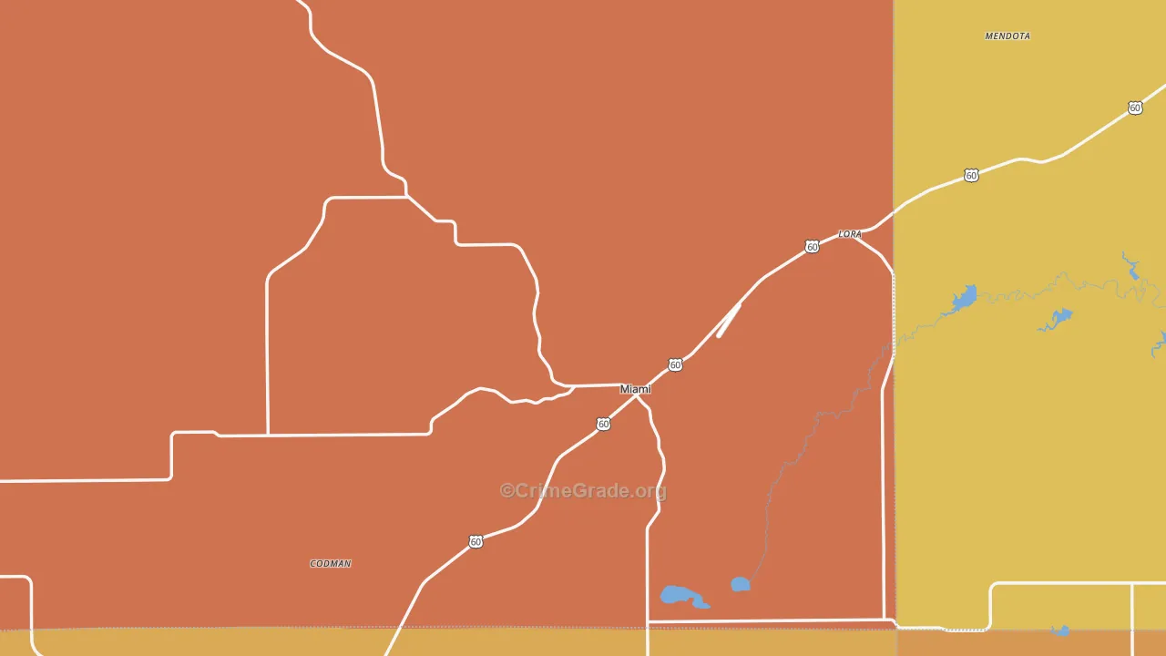 Miami, TX Map of Robbery Rates