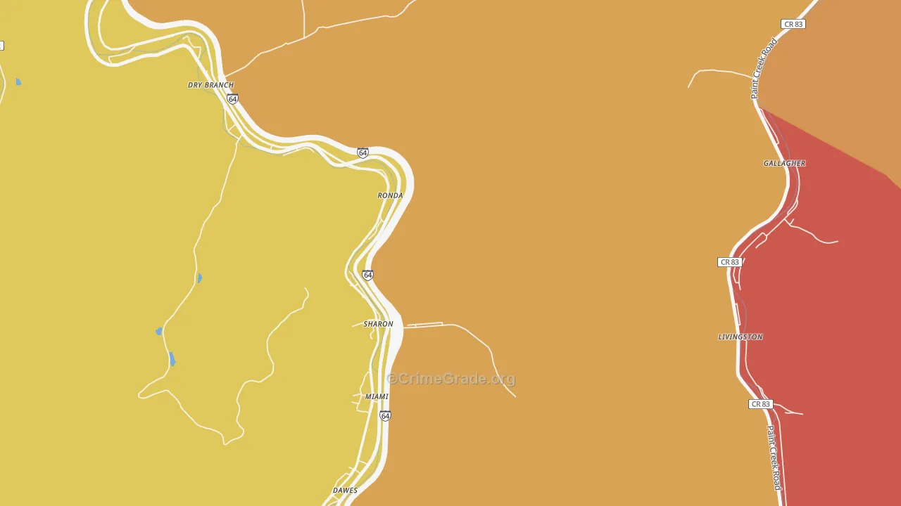 Miami, WV Map of Robbery Rates