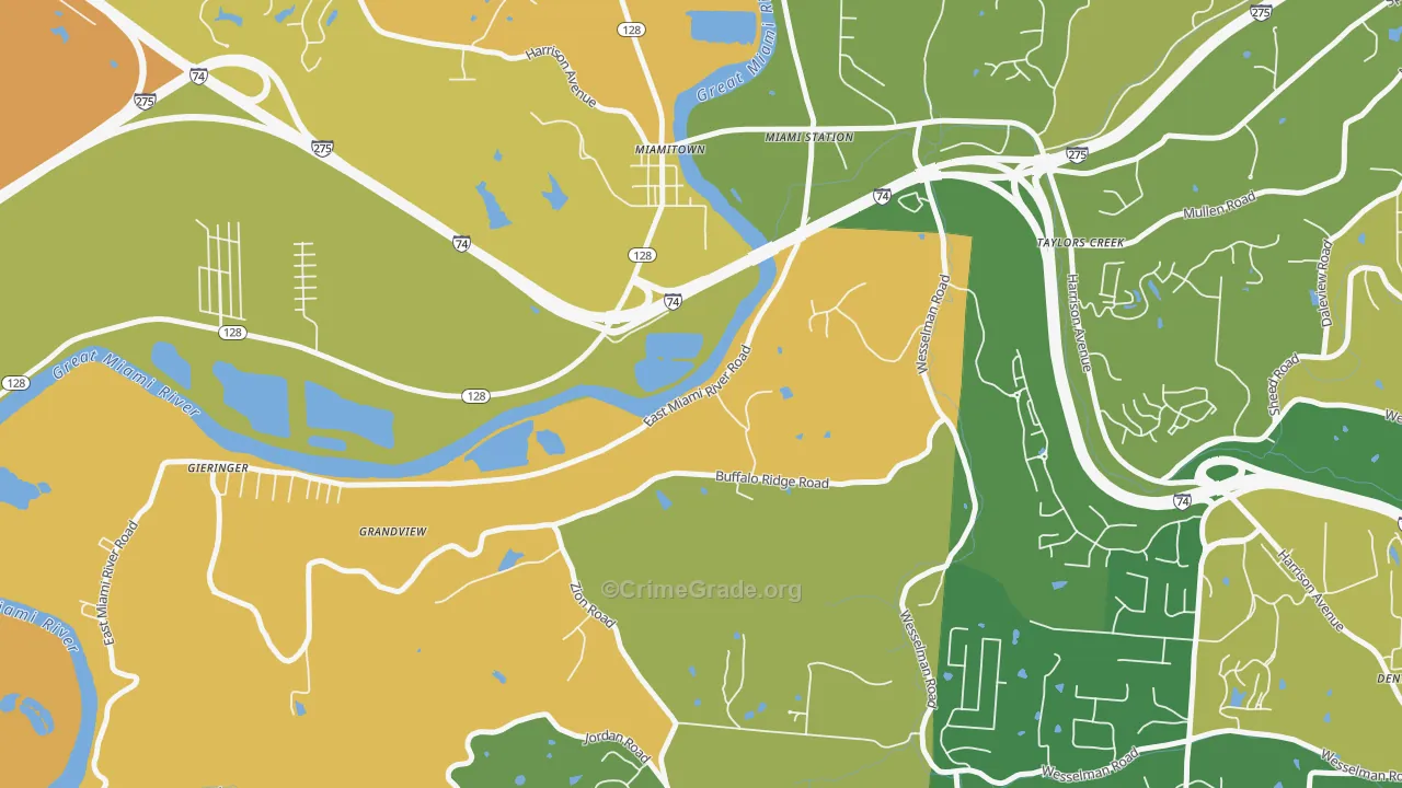 Miamitown, OH Map of Robbery Rates