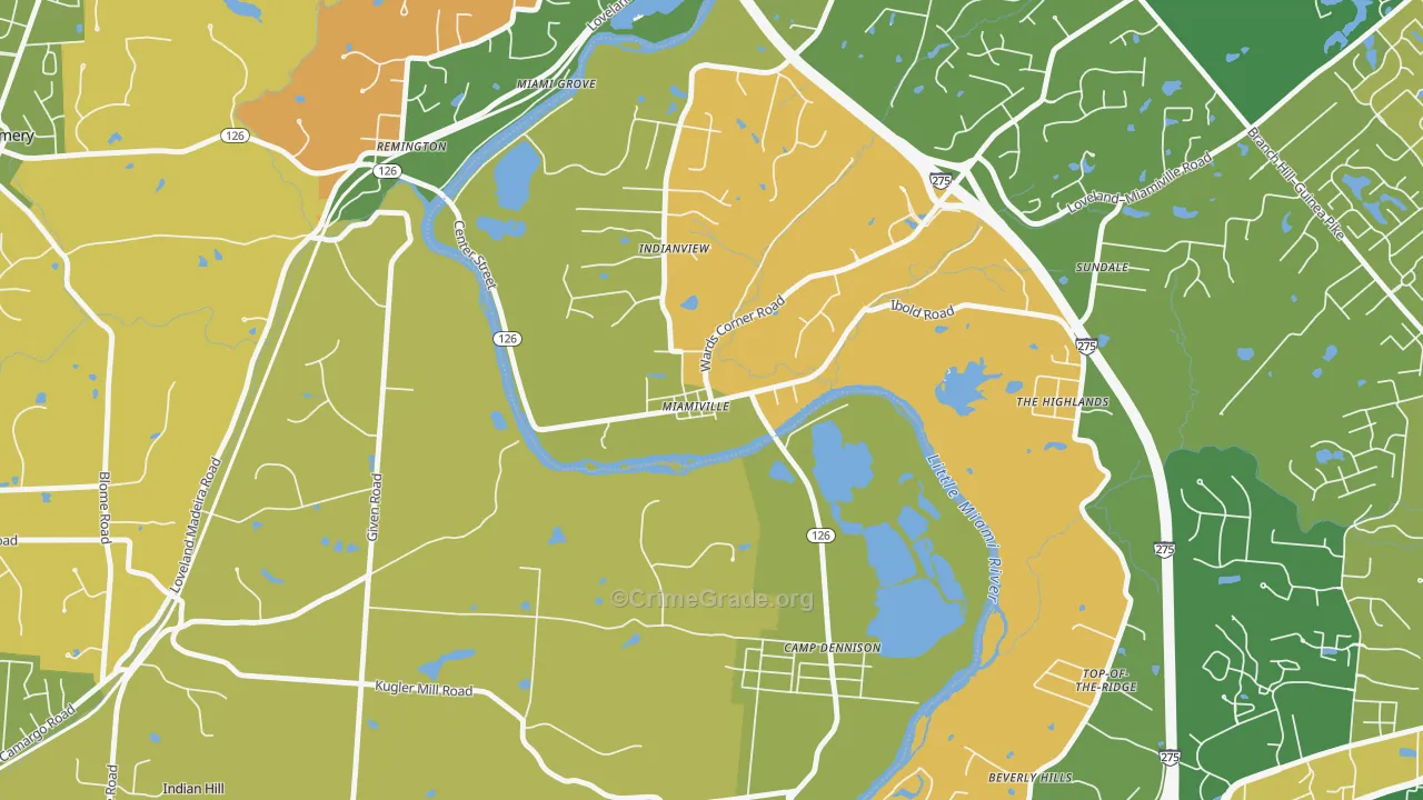 Miamiville, OH Map of Robbery Rates