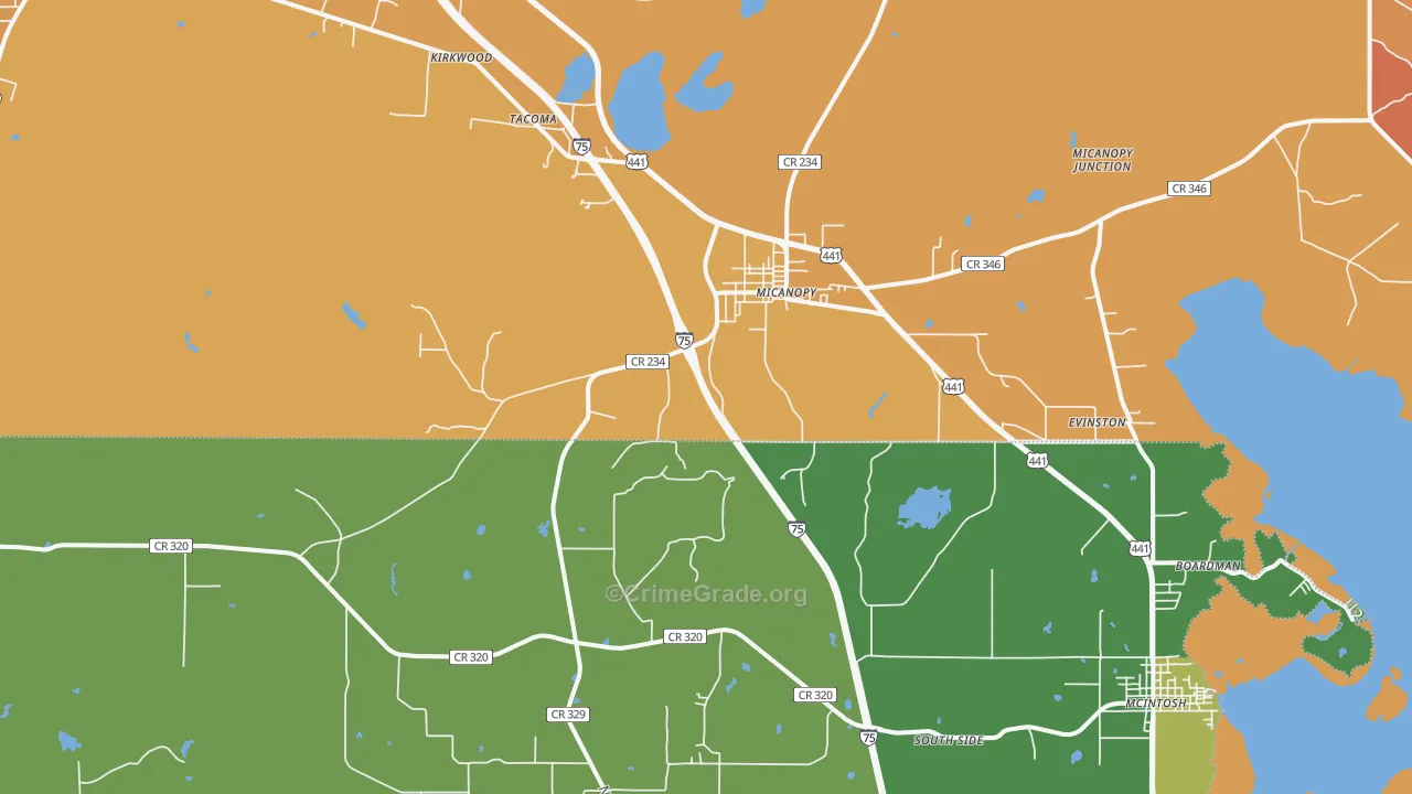 Micanopy, FL Map of Robbery Rates