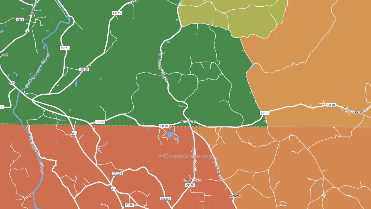 Micaville, AL Map of Robbery Rates