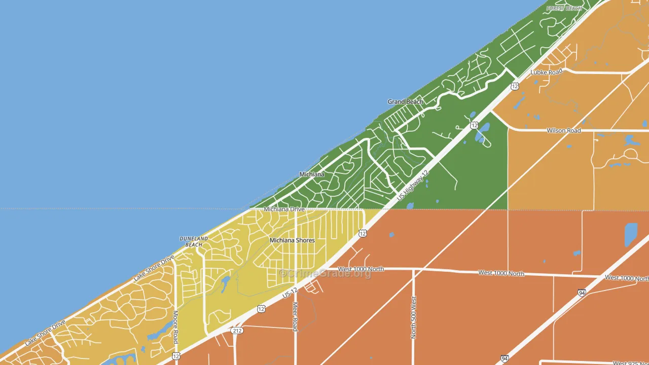Michiana, MI Map of Robbery Rates