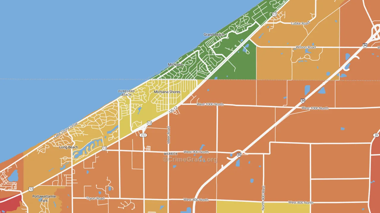 Michiana Shores, IN Map of Robbery Rates
