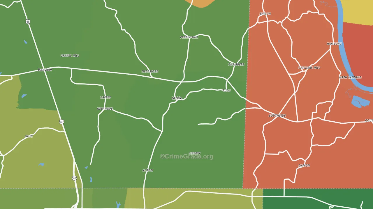 Michie, TN Map of Robbery Rates
