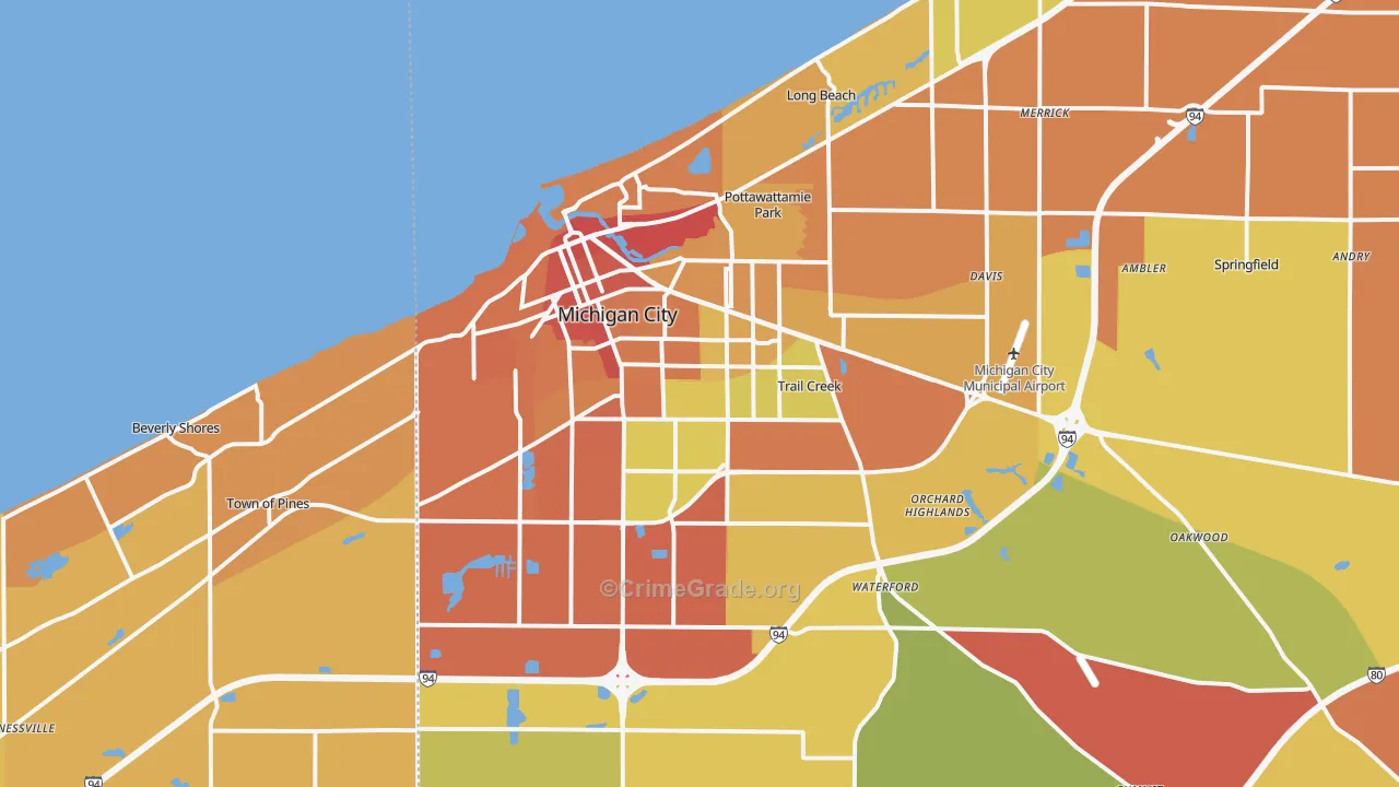 Michigan City, IN Map of Robbery Rates