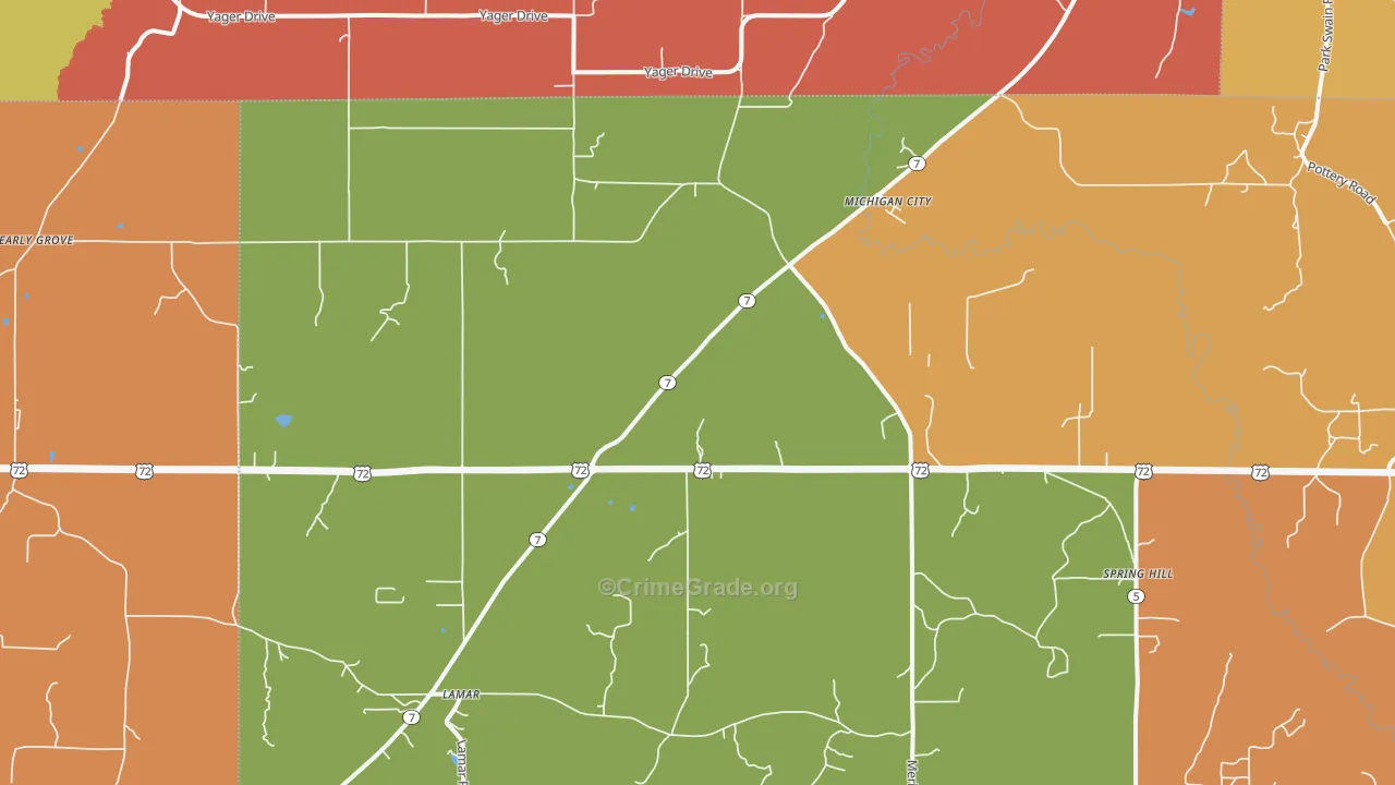 Michigan City, MS Map of Robbery Rates