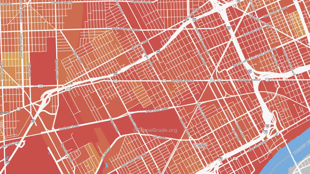 Michigan-Martin, Detroit, MI Map of Robbery Rates