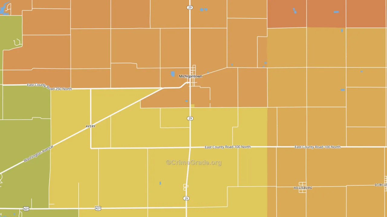 Michigantown, IN Map of Robbery Rates