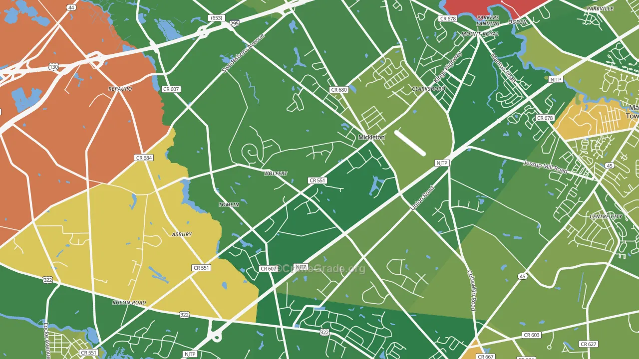 Mickleton, NJ Map of Robbery Rates