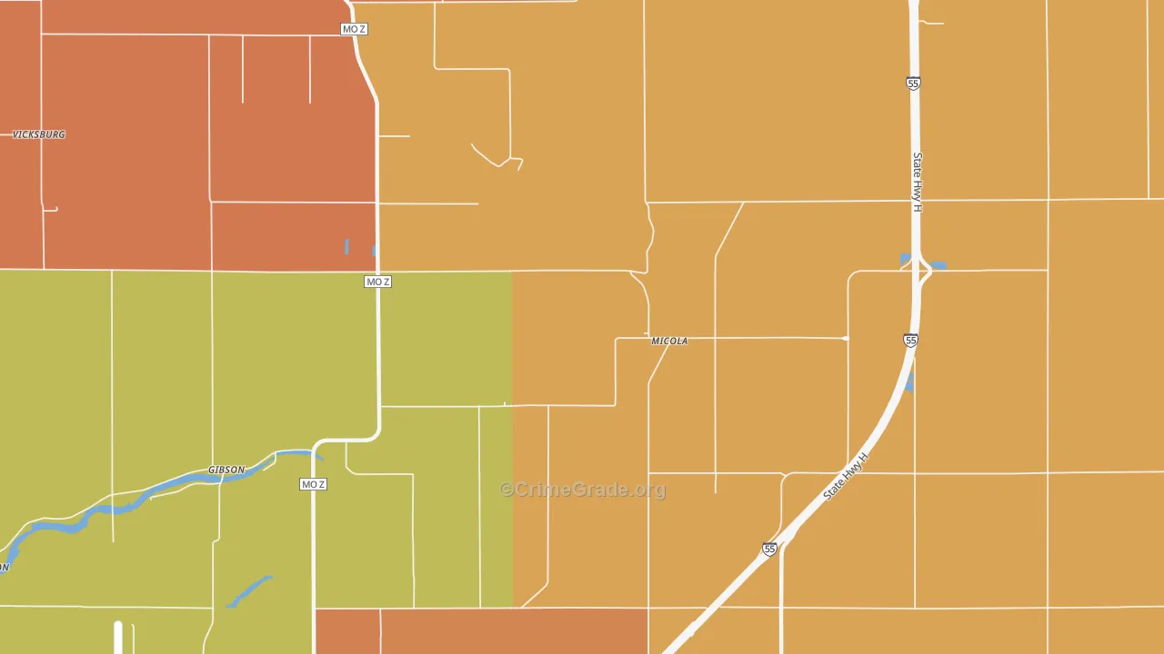 Micola, MO Map of Robbery Rates