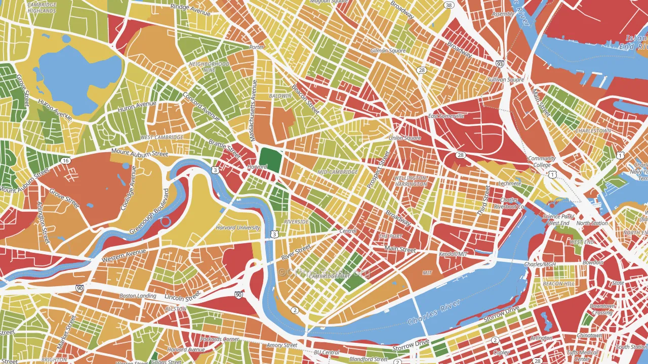 Mid-Cambridge, Cambridge, MA Map of Robbery Rates