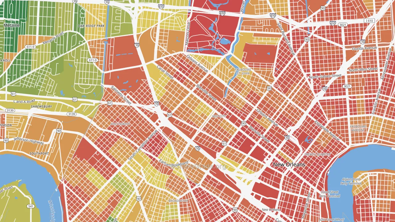 Mid-City, New Orleans, LA Map of Robbery Rates