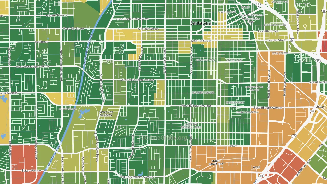 Mid City-Santa Ana, Santa Ana, CA Map of Robbery Rates