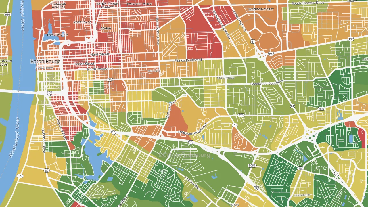 Mid City South, Baton Rouge, LA Map of Robbery Rates