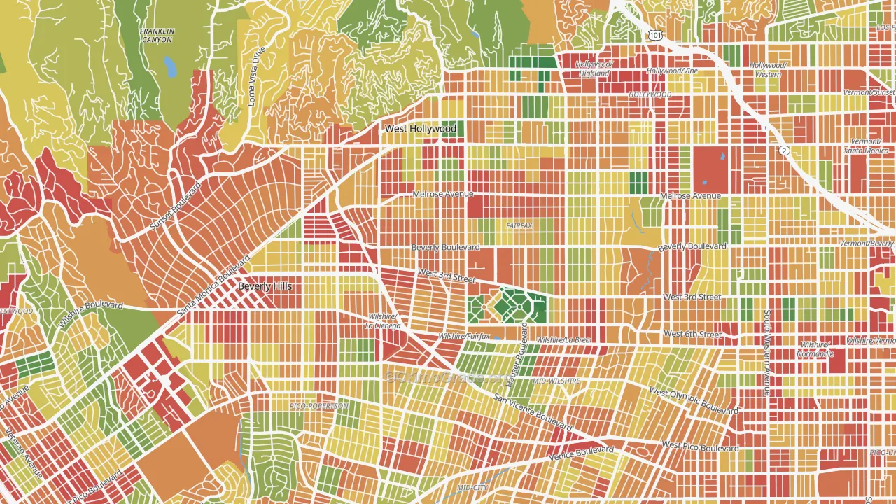 Mid City West, Los Angeles, CA Map of Robbery Rates