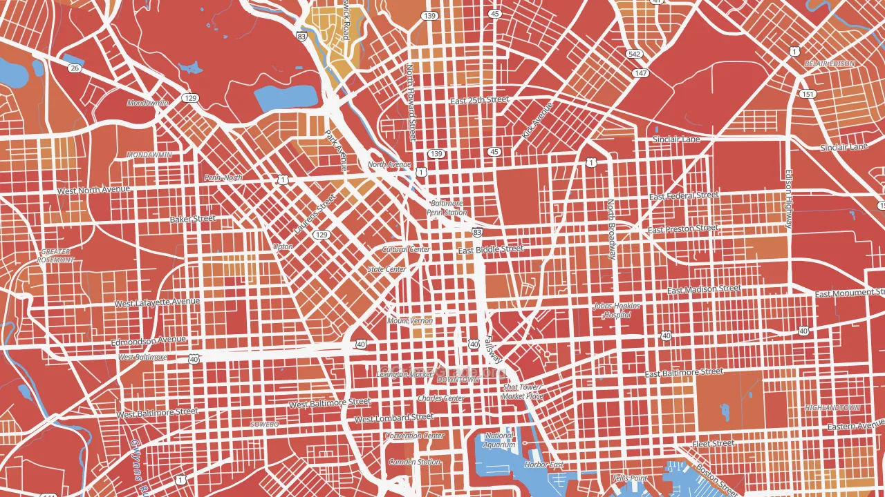Mid-Town Belvedere, Baltimore, MD Map of Robbery Rates